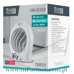 Termowentylator TEESA 1000/2000W z termostatem
